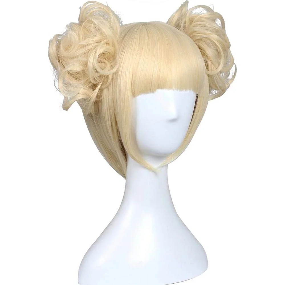 NWT ColorGround Blonde Cosplay Wig Curly Space Buns Bangs Anime Costume